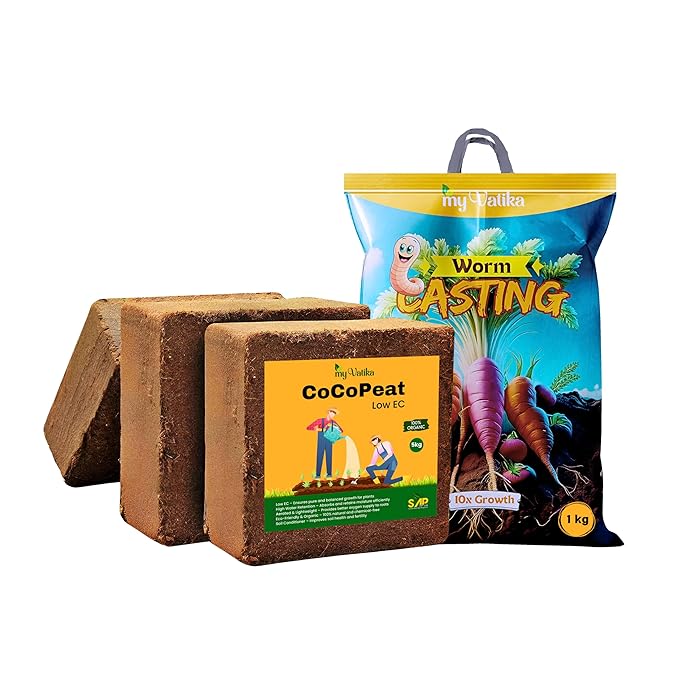 Cocopeat Low EC 5kg Brick + 1kg Organic Fertilizer Free | 100% Organic Growing Medium for Seed Germination, Potting Mix & Gardening – My Vatika